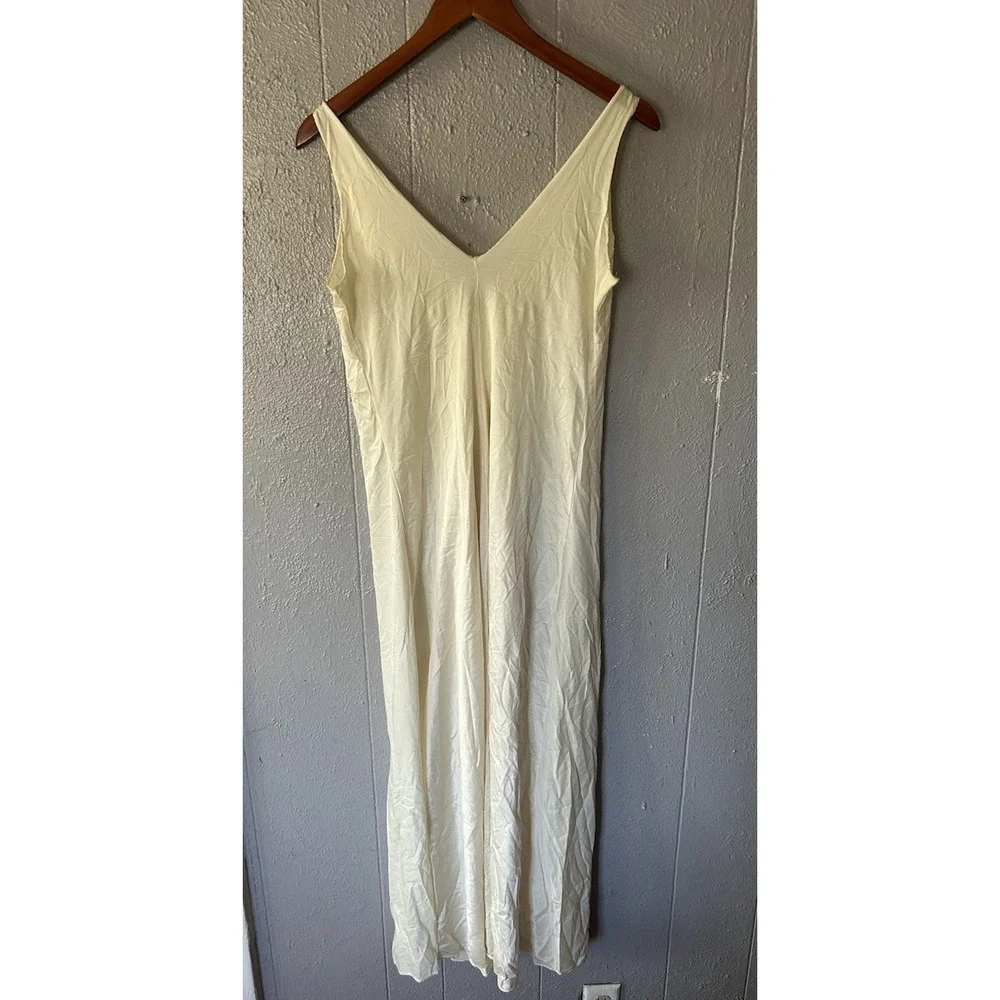 Vintage Binni Ivory Sleeveless Nylon Maxi Night Gown Floral Embroidered Size M - Picture 6 of 7